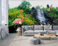 Обои на заказ, 3D росписи, современный минималистский зеленый водопад фламинго, модный ТВ фон, Настенная декоративная живопись 2024 - купить недорого