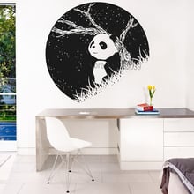 Adesivo de parede de vinil panda à noite, decoração murais removível de arte caseira para quarto e dormitório, novo papel de parede lc814 2024 - compre barato