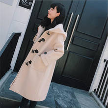 Women's Coat New Autumn Winter Fashion loose Women Hooded Wool Coat American style Elegant Casual Hooded Wool Long Coat A3857 2024 - buy cheap