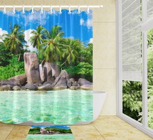Cortina de ducha con estampado de árbol de coco, tela de poliéster con estera y ganchos, impresión personalizada 2024 - compra barato