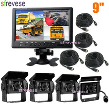 4x 4Pin 18 LED IR Night Vision Reversing Parking Backup Camera + 9" LCD 4CH Split Monitor for Bus Truck Motorhome 12V-24V 2024 - buy cheap