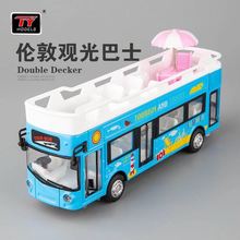 1:50 toy bus car simulation London double decker open-air sightseeing bus children sound and light pull back alloy toy car model 2024 - buy cheap