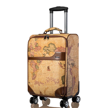 Women Retro map luggage series 20 24 inch PU Rolling Luggage Men Spinner brand Business Travel Bag Trolley Suitcase with wheel 2024 - buy cheap