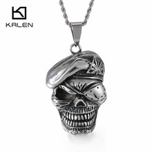 KALEN NEW Punk Skull Pendant Necklace For Men Stainless Steel Skeleton Chain Necklace Gothic Party Jewelry Accessories 2024 - buy cheap