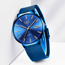Relógios masculinos lige marca superior luxo azul impermeável relógios de pulso ultra fino data simples casual relógio de quartzo para homem esportes 2024 - compre barato