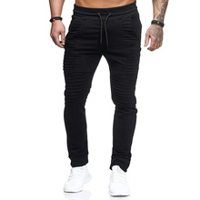 Calça de moletom masculina casual, calça de cintura elástica solta plus size para homens, calça plissada de cintura média 2024 - compre barato
