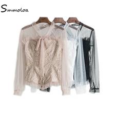 Smmoloa Sexy Lace Blouse Autumn Long Sleeve Women Mesh Perspective Blouse 2024 - buy cheap