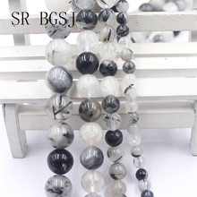 Free Ship 6mm-12mm Black Rutilated Quartzs Gems  Round Natural Stone Beads Wholesale Losts Bulk Beads Strand 15" 2024 - buy cheap