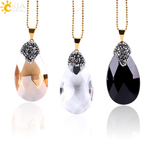 CSJA White Champagne Black Faceted Glass Crystal Water Drop Pendants Friendship Men Necklaces Rhinestone Cap Boho Jewellery E670 2024 - buy cheap