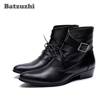 Batzuzhi/красивые мужские ботинки; zapatos de hombre; черные ботильоны из натуральной кожи; модные ботинки с пряжкой на шнуровке для мужчин! 2024 - купить недорого