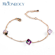 MOONROCY-pulsera de cristal austriaco para mujer, joyería cuadrada púrpura, Color oro rosa, regalo, venta al por mayor, envío directo 2024 - compra barato