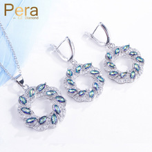 Pera Fashion Mystic Rainbow Summer Style Jewelry Hollow Out Oval Shape Light Blue Crystal Necklace And Earrings For Women J254 2024 - buy cheap