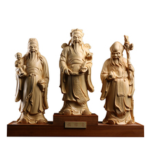 Fu lu shou escultura em madeira maciça 3 estrelas deuses decoração de casa 2024 - compre barato