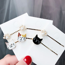 Conjunto de 2 unids/set de pinzas para el pelo coreanas para mujer y niña, pasador de Metal con perlas para gato, horquilla, tocado, accesorios para el cabello, envío directo 2024 - compra barato