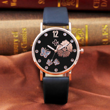 Fashion Women Leather Band Quartz Analog Wrist Watches butterfly Flower 2019 Женские часы Reloj de dama Wd3 2024 - buy cheap