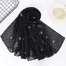 Embroider Cotton hijab leaf scarf maxi wraps flower scarves headhands shawls muslim long islamic scarves 10pcs/lot 2024 - buy cheap