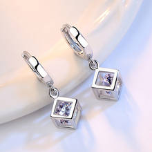 100% 925 sterling silver fashion shiny square cz zircon ladies`stud earrings women jewelry female wedding gift wholesale 2024 - buy cheap