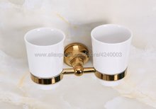 Copo & titulares cerâmica copo do banheiro acessórios dourado bronze duplo titular do copo do copo escova de dentes porta copo kba886 2024 - compre barato