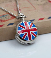 100pcs/lot Wholesale New enamel UK Flag Pocket Watch Necklace vintage jewelry wholesale Korean Sweater chain 2024 - buy cheap