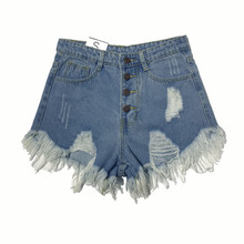 ZG1027 2020 spring summer new women high-waisted button sexy ripped fringe-edge a-line wide-leg denim shorts cheap wholesale 2024 - buy cheap