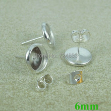 6mm Silver tone Blank Earrings Bases Round Bezel tray Stud Pin Earrings Post w/ Stopper Earring Settings Findings Wholesale 2024 - buy cheap