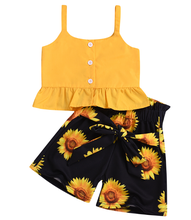 Комплект одежды для маленьких девочек Pudcoco, желтая футболка без рукавов с цветочным принтом и шорты, лето 2019 2024 - купить недорого