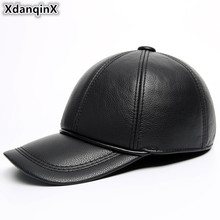 XdanqinX New Men's Genuine Leather Hat Winter Cowhide Warm Baseball Caps With Ears For Men Adjustable Size Earmuffs Snapback Cap 2024 - buy cheap