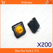 200 pcs tátil botão switch 12*12*7.3mm interruptor micro, quadrado interruptor de botão, cor amarela 2024 - compre barato