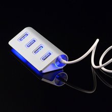 Высокоскоростной мини-USB-концентратор на 4 порта с синей светодиодной подсветкой, алюминиевый разветвитель для Apple Mac, Macbook, ноутбуков, настольных ПК, компьютеров 2024 - купить недорого