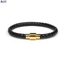 Ailatu New Simple Stainless Steel Beads Black Genuine Bracelet Wholesale 10pcs/lot 2024 - buy cheap