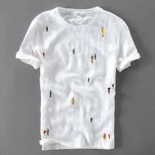 Мужская хлопковая футболка с короткими рукавами, белая эластичная Повседневная футболка с круглым вырезом и вышивкой из мультфильма 2024 - купить недорого