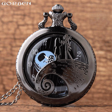 Skeleton Pocket Watch Vintage Tim Burtons Nightmare Before Christmas Quartz Pocket & Fob Watch Chain Necklace Clock 2024 - buy cheap