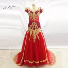 Formal Royal Red Gold Lace Muslim Evening Dresses Long Short Sleeve Prom Dress Mermaid Moroccan Kaftan Vestido Longo de Festa 2024 - buy cheap
