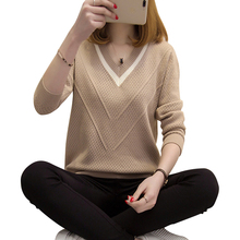 Женский вязаный свитер с V-образным вырезом и длинным рукавом 2024 - купить недорого