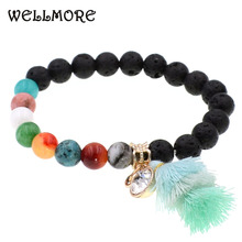 Wellmore-pulseiras de 8mm de elastoc, braceletes com borlas longas, braceletes femininos boêmios, joias femininas 2024 - compre barato