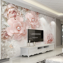 Papel de parede personalizado com mural 3d, pintura em pérola estereoscópica rosa flores estilo europeu sala de estar fundo de tv 2024 - compre barato