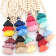 2019 Summer Beach Bohemia Ethnic 3 Layered Neon Tiered Long Tassel Long Necklace Women Beaded Sweater Chain Pendant Necklaces 2024 - buy cheap