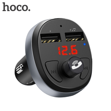 Автомобильное зарядное устройство HOCO для iPhone, устройство для беспроводной связи, FM-передатчик, Bluetooth, ЖК-дисплей, mp3-плеер, зарядное устройство для телефона с двумя USB-портами 2024 - купить недорого