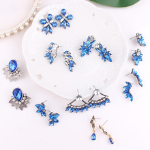 LUBOV Trendy Royal Blue Crystal Stone Piercing Earrings Rhinestone Inlaid Stud Earrings Women Jewelry 2024 - buy cheap