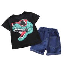 Summer Kids Clothes Boys Short Sleeve Cartoon Dinosaur Print Tops Blouse T-shirt+Denim Shorts Children Casual Outfits Sets 2024 - buy cheap