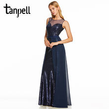 Tanpell sequins evening dress dark royal blue sleeveless a line floor length dresses women scoop formal prom long evening gown 2024 - buy cheap