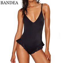 BANDEA swimwear vintage solid black swimsuit ruffle sexy backless one piece bathing suit women push up monokini beachwear KM559 2024 - buy cheap