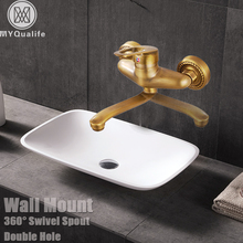 High-quality 25CM long nose Wall Mounted Kitchen Faucet Rotate left and right Bathroom Sink Mixer Tap Brass Antique Finished 2024 - buy cheap