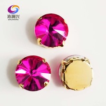 Rose red round shape golden bottom AAA Glass Crystal sew on claw rhinestones with holes,Diy Clothing accessories SWRG08 2024 - buy cheap
