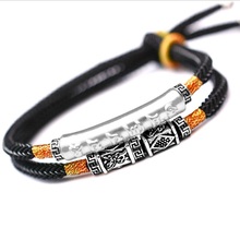 Handmade 999 Silver Tibetan Six Words Proverb Beaded Bracelet Pure Silver Buddhist OM Mani Padme Hum Bead Bracelet Man Bracelet 2024 - buy cheap