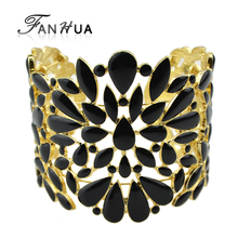 Vintage Black And Beige Color Enamel Hollow Out Cuff Bracelet and Bangles Designer Bijoux For Women Adjustable Pulseira Ouro 2024 - buy cheap