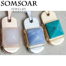 Somsoar Jewelry  Keys Square Natural Wishing stones  Charms fit Leather  wrappable Bracelet 10pcs/lot 2024 - buy cheap