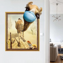 Мультяшные 3D забавные наклейки на стену в виде верблюда для детской комнаты, спальни, детской, гостиной, домашний декор, художественные настенные наклейки DC23 2024 - купить недорого