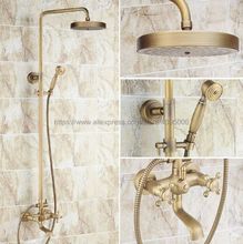 Antique Brass Rain Shower Faucet Set Tub Spout Mixer Tap W/ Hand Shower Wall Mounted Shower Faucet Brs127 2024 - buy cheap