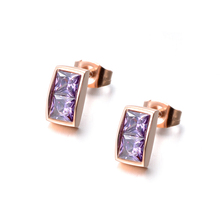 JeeMango Classic Stainless Steel Cubic Zirconia Stud Earrings Light Purple & White CZ Crystal Wedding Earrings For Women E18044 2024 - buy cheap
